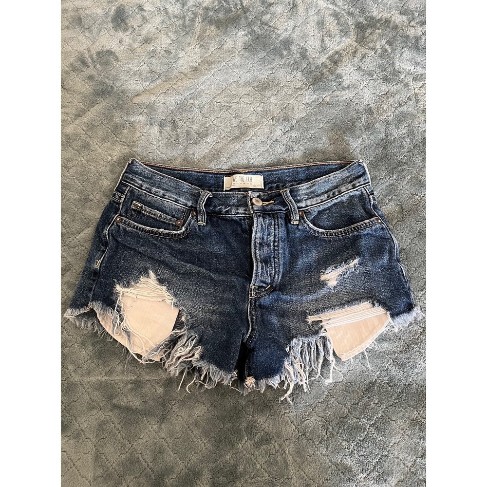 We The Free Free People Distressed Denim Shorts Dark Wash Button Fly Size 24